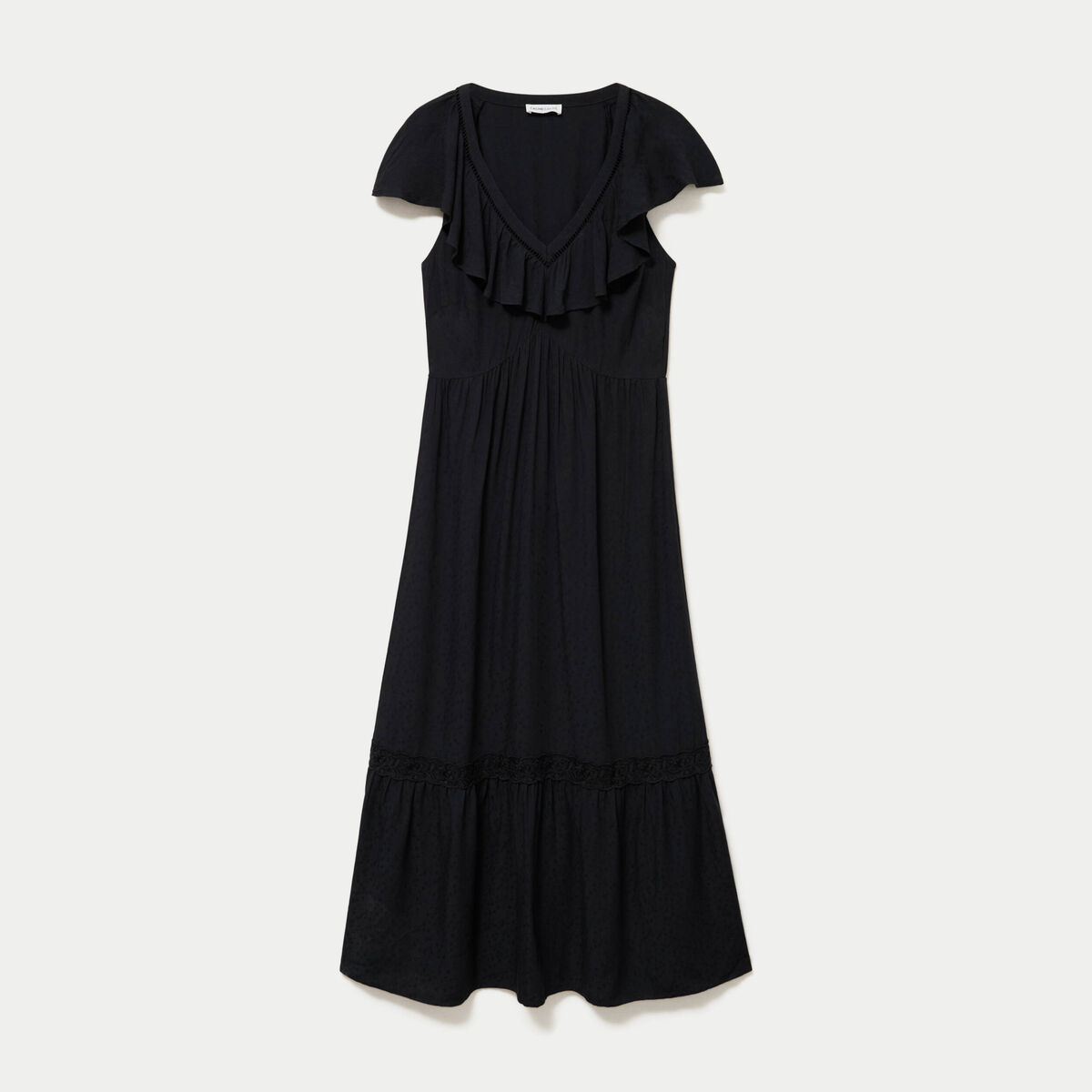 Robe longue &eacute;vas&eacute;e col v manches courtes noir femme