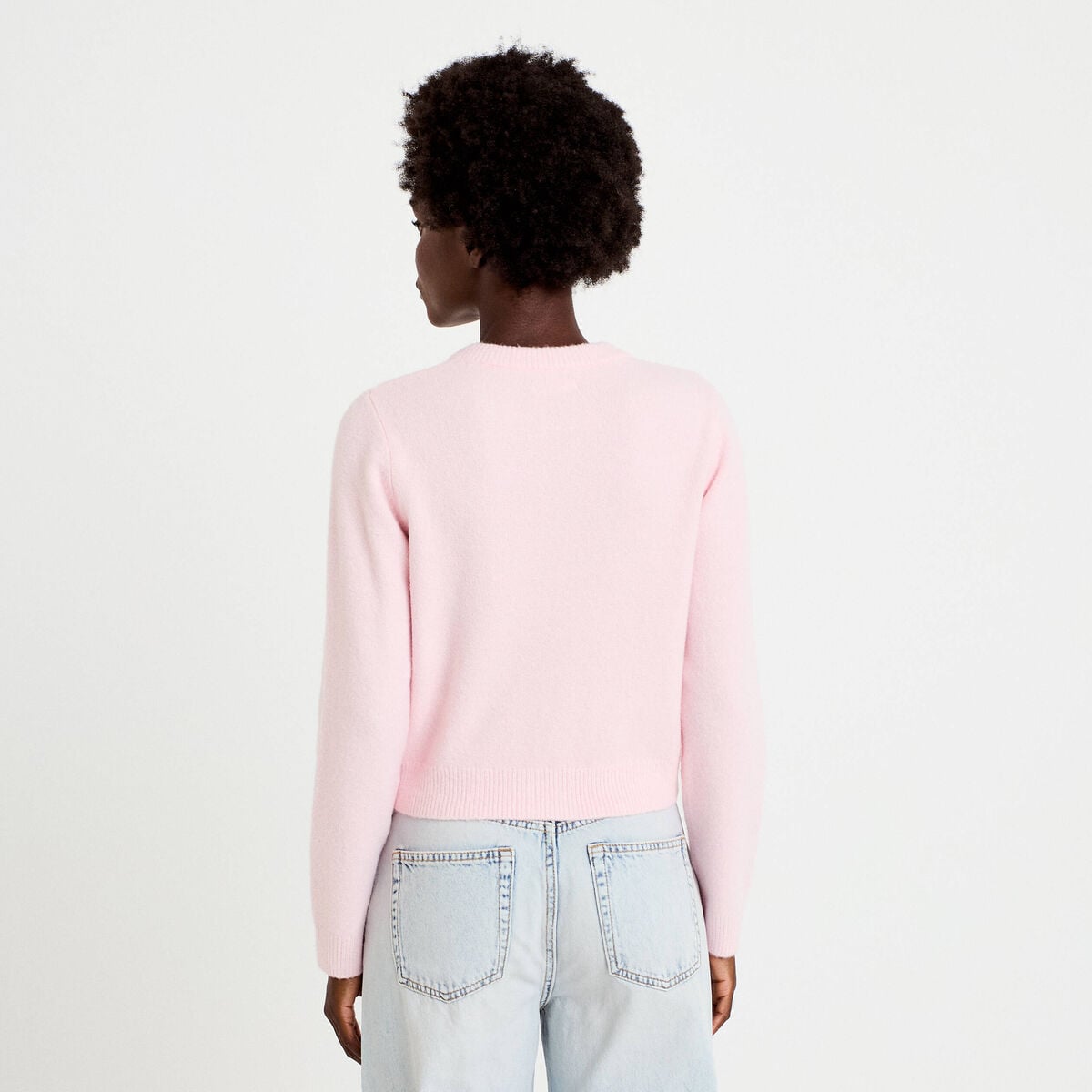 Gilet manches longues col rond rose clair femme
