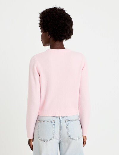 Gilet manches longues col rond rose clair femme