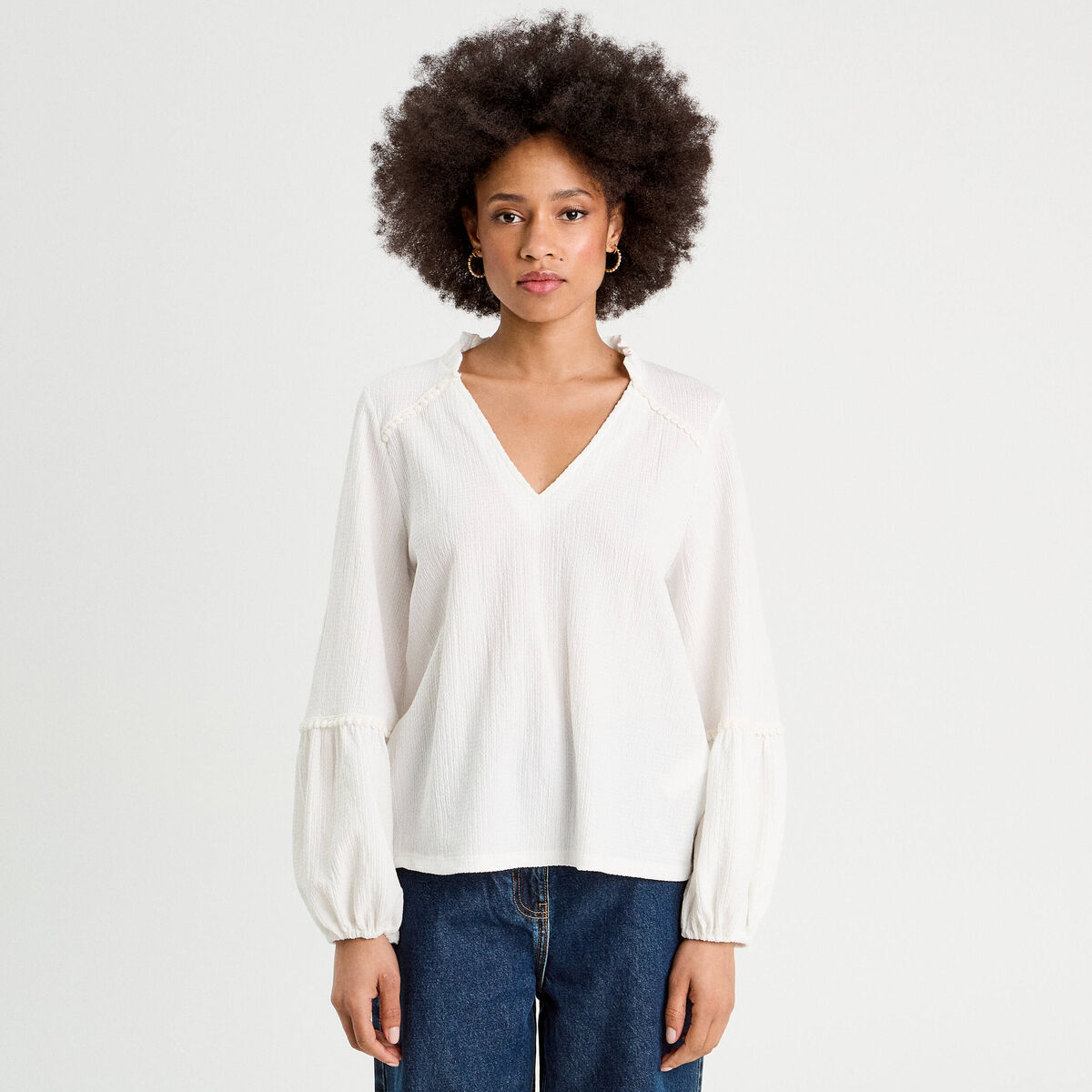 Blouse manches longues ecru femme