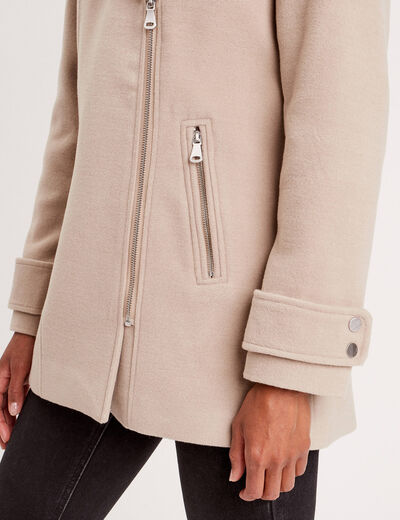 Manteau droit avec capuche beige femme