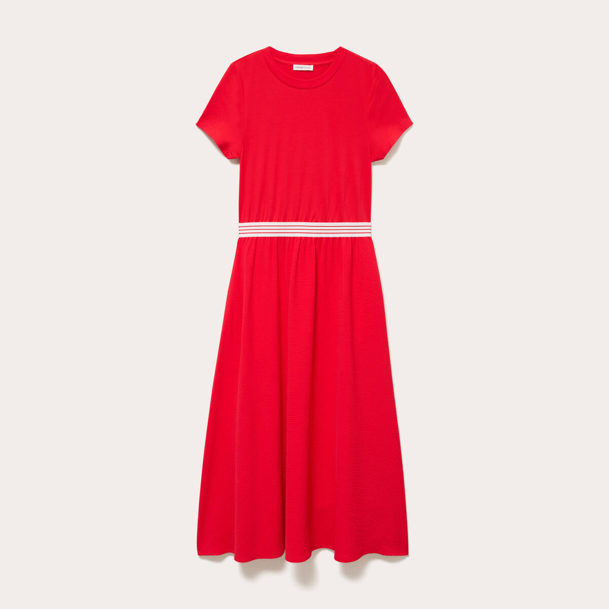 Robe longue &eacute;vas&eacute;e bi-mati&egrave;re rouge femme