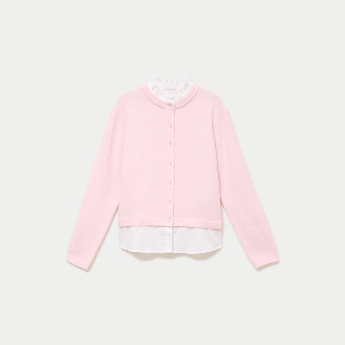 Gilet 2-en-1 col chemise manches longues rose clair femme