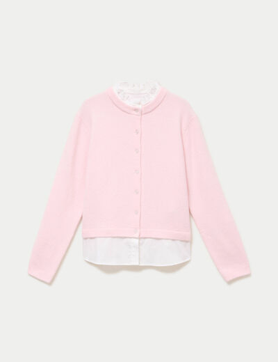 Gilet 2-en-1 col chemise manches longues rose clair femme