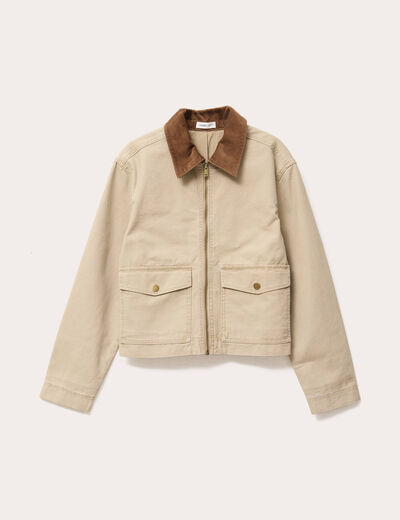 Veste zippée col effet velours beige fonce femme