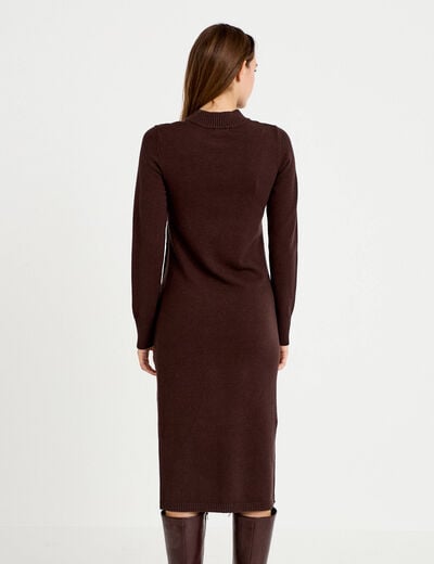 Robe pull ajust&eacute;e manches longues marron fonc&eacute; femme