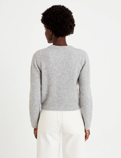 Gilet manches longues col rond gris clair femme