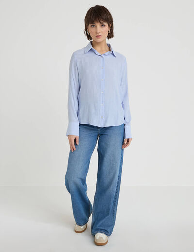 Chemise manches longues bleu femme
