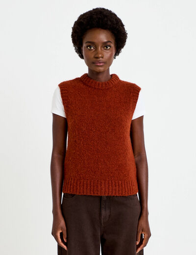 Pull sans manches marron cognac femme