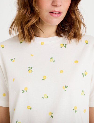 T-shirt &agrave; motif manches courtes blanc femme
