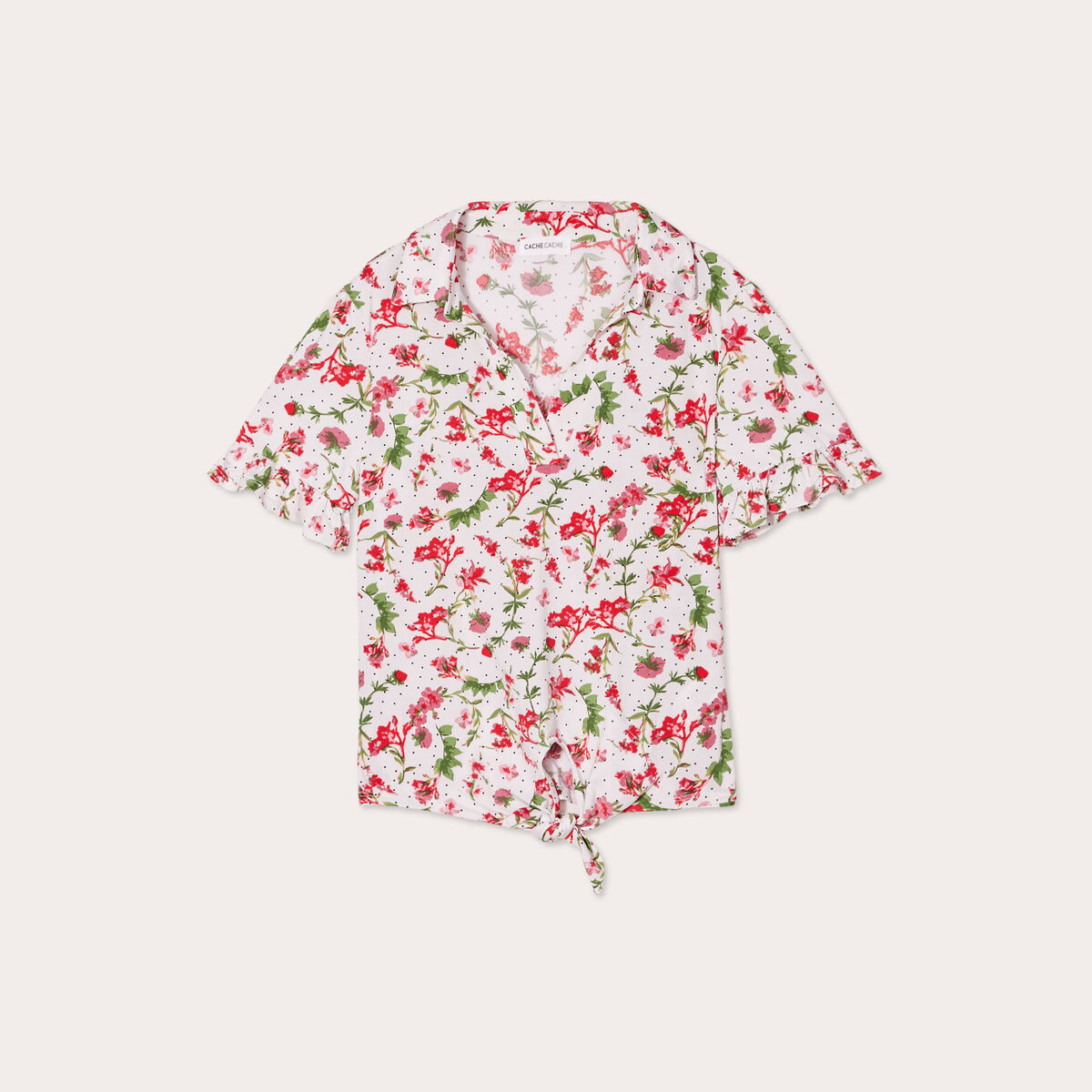 Chemise manches courtes nouée blanc femme