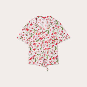 Chemise manches courtes nouée blanc femme