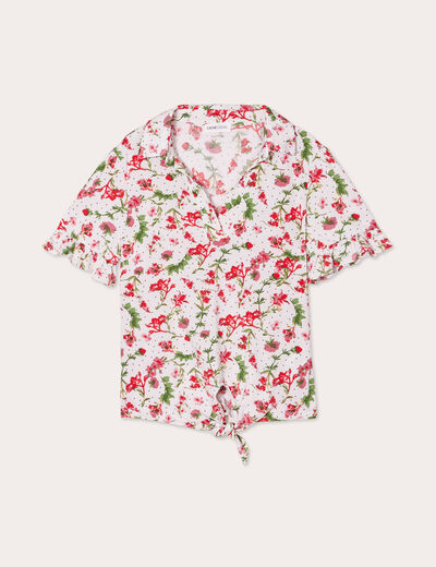 Chemise manches courtes nouée blanc femme