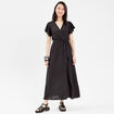 Robe longue évasée cache-coeur noir femme