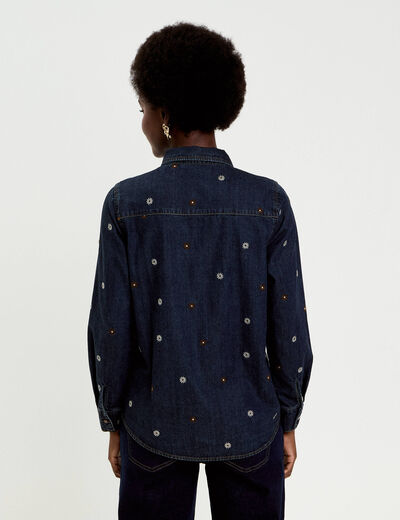 Chemise en jean brod&eacute;e denim brut femme