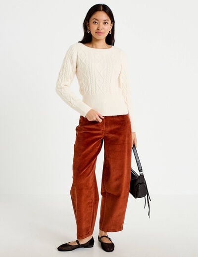 Pull col bateau manches longues ivoire femme