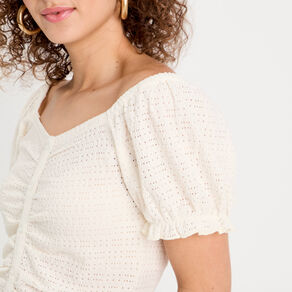 blouse ajouree manches courtes ecru femme Blouse ajourée manches courtes ecru femme