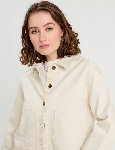 Veste brodée boutonnée ecru femme