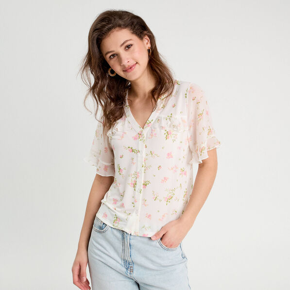 chemise manches volants rose poudree femme Chemise manches volants rose poudrée femme