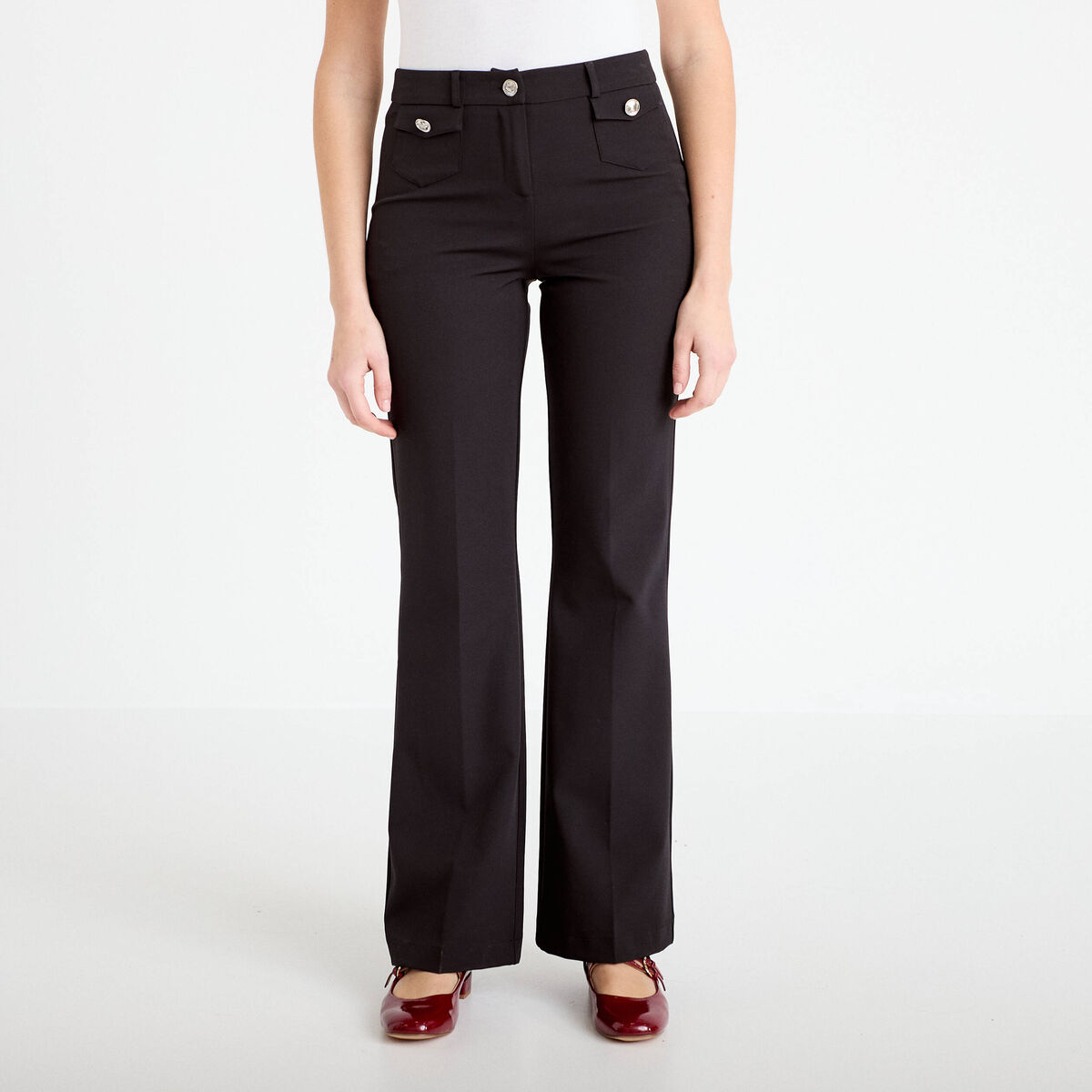 Pantalon bootcut taille basse noir femme