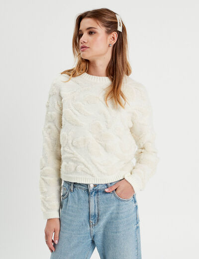 Pull manches longues ecru femme
