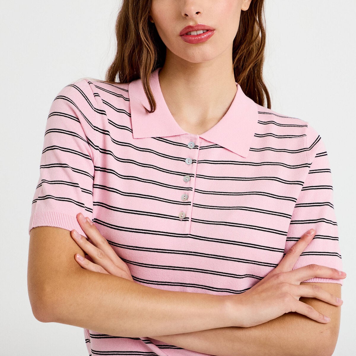 Polo manches courtes col chemise rose femme