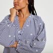 Blouse vichy brod&eacute;e bleu femme