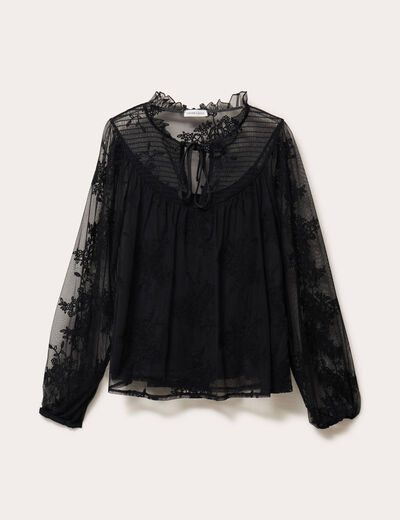 Blouse dentelle manches longues noir femme
