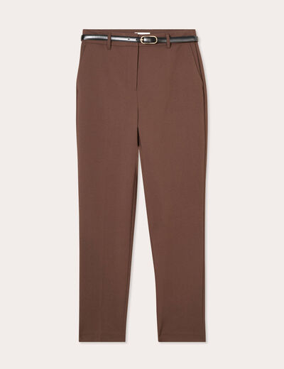 Pantalon cigarette ceintur&eacute; marron fonc&eacute; femme