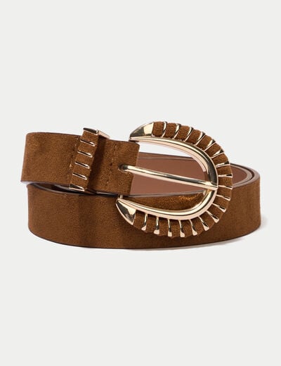 Ceinture large aspect daim camel femme