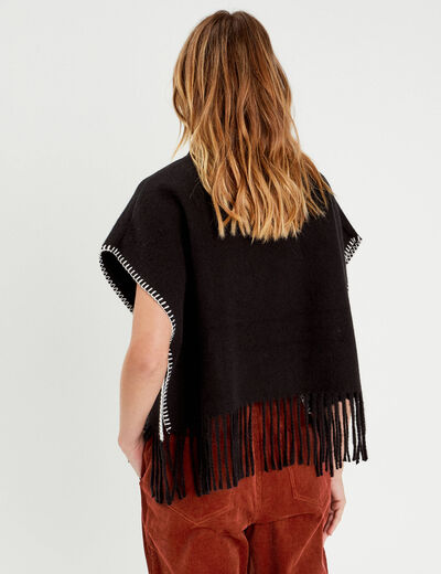 Poncho avec franges noir femme