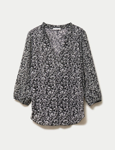 Blouse col v manches 3/4 noir femme