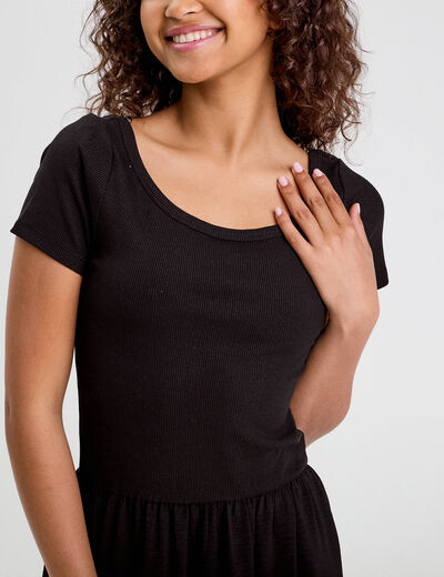 Robe longue évasée 2-en-1 noir femme