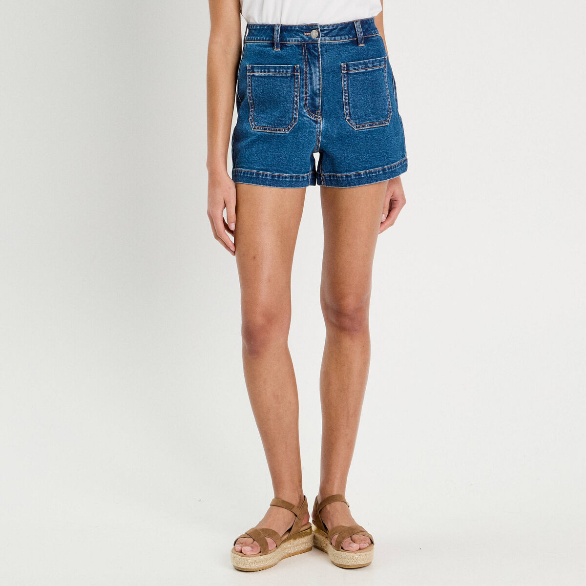 Short mom en jean denim double stone femme