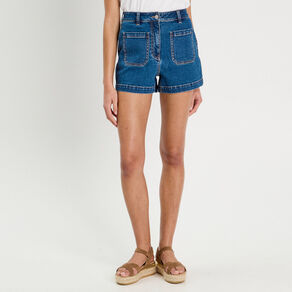 Short mom en jean denim double stone femme