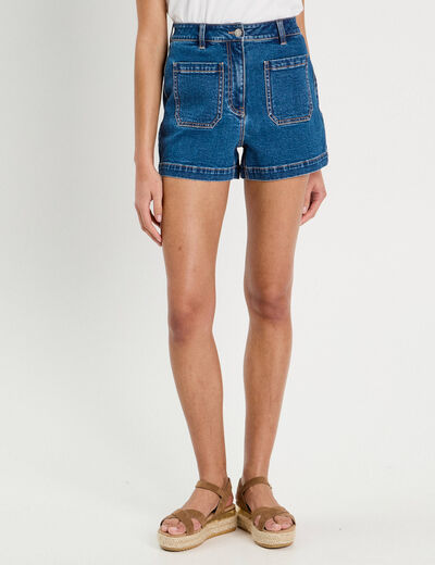 Short mom en jean denim double stone femme