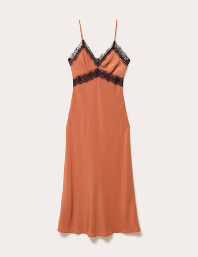 Robe longue droite bretelles terracotta femme