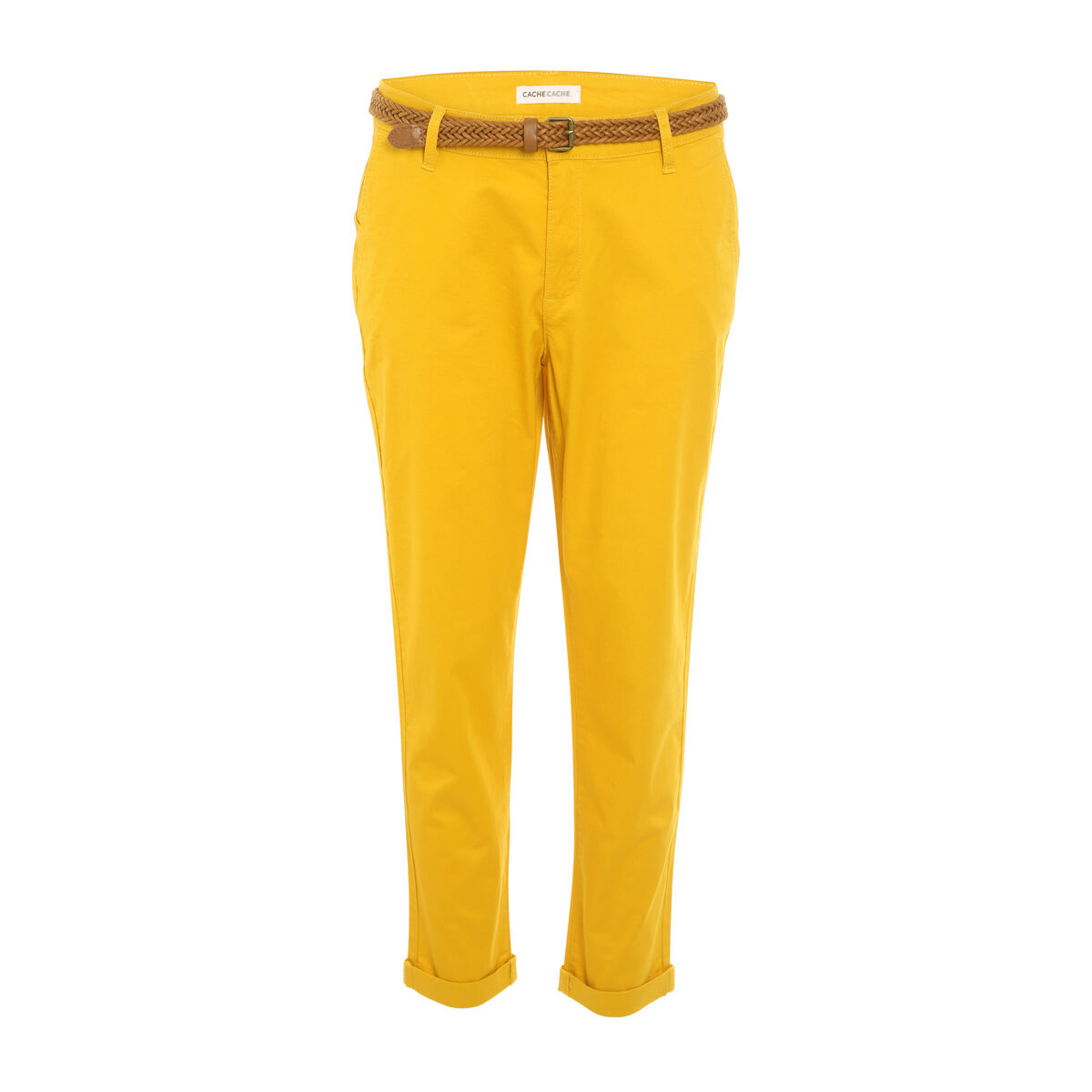Pantalon chino 7/8&egrave;me jaune femme