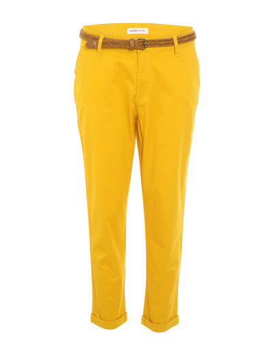 Pantalon chino 7/8ème jaune femme