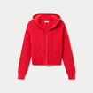 Pull ajust&eacute; &agrave; capuche manches longues rouge femme