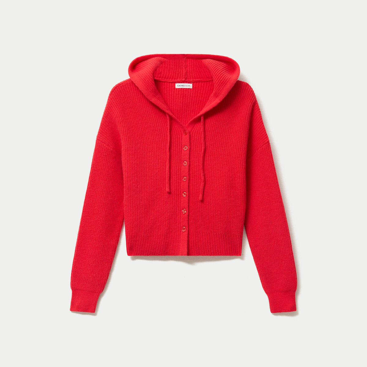 Pull ajust&eacute; &agrave; capuche manches longues rouge femme