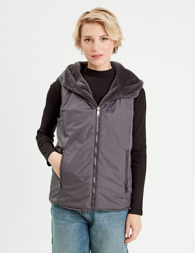 Doudoune réversible sans manches gris clair femme