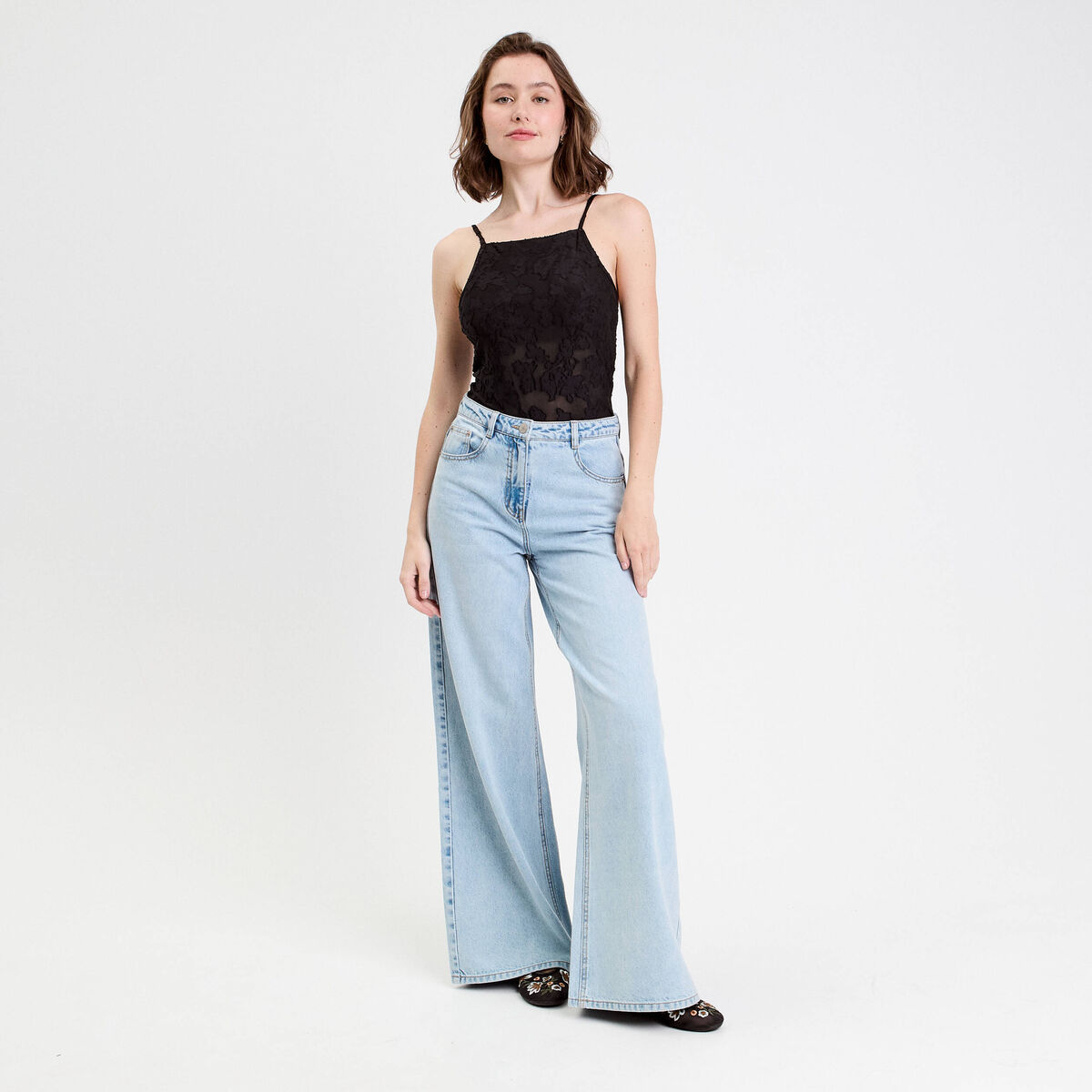Débardeur ajusté cropped col montant noir femme