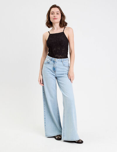 Débardeur ajusté cropped col montant noir femme