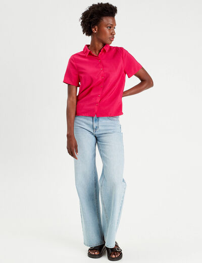 Chemise manches courtes rose fushia femme