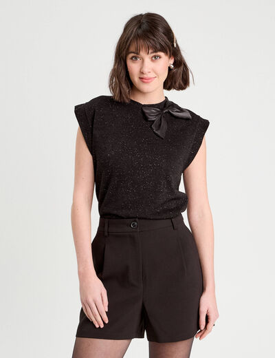 Pull sans manches noeud noir femme