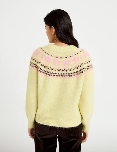 Pull col rond manches longues jaune clair femme