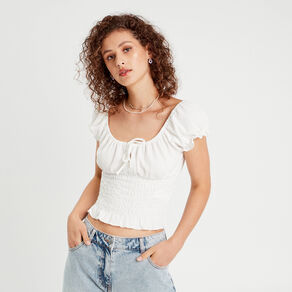 blouse smockee manches courtes ecru femme Blouse smockée manches courtes ecru femme
