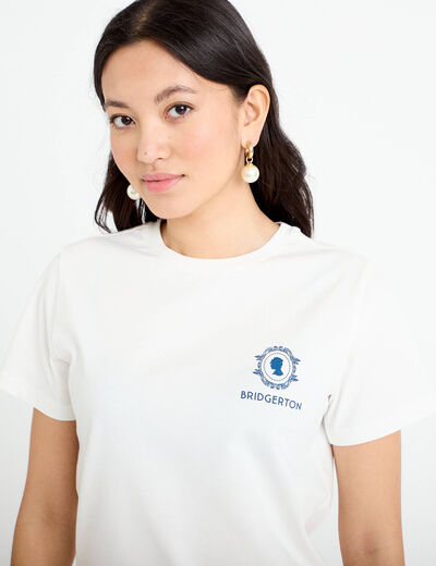 T-shirt imprim&eacute; fleurs Bridgerton ecru femme