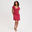 Robe courte évasée col v manches courtes rouge foncé femme